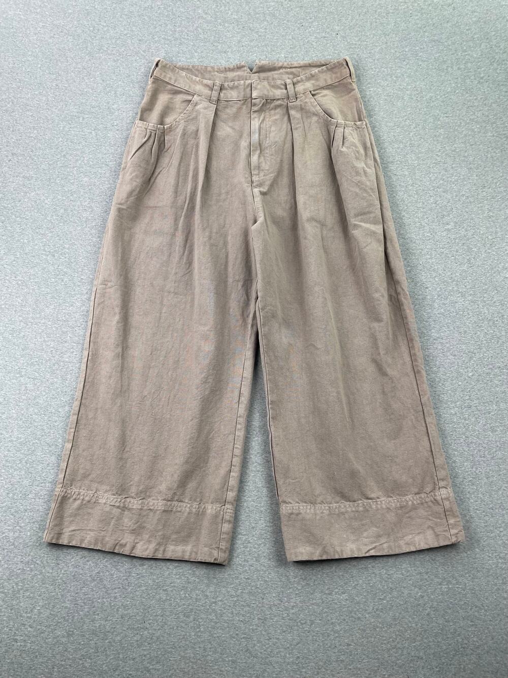 Free People Sweet Talk Wide-Leg Chino Pants Womens 12 Brown Tan Cotton Linen